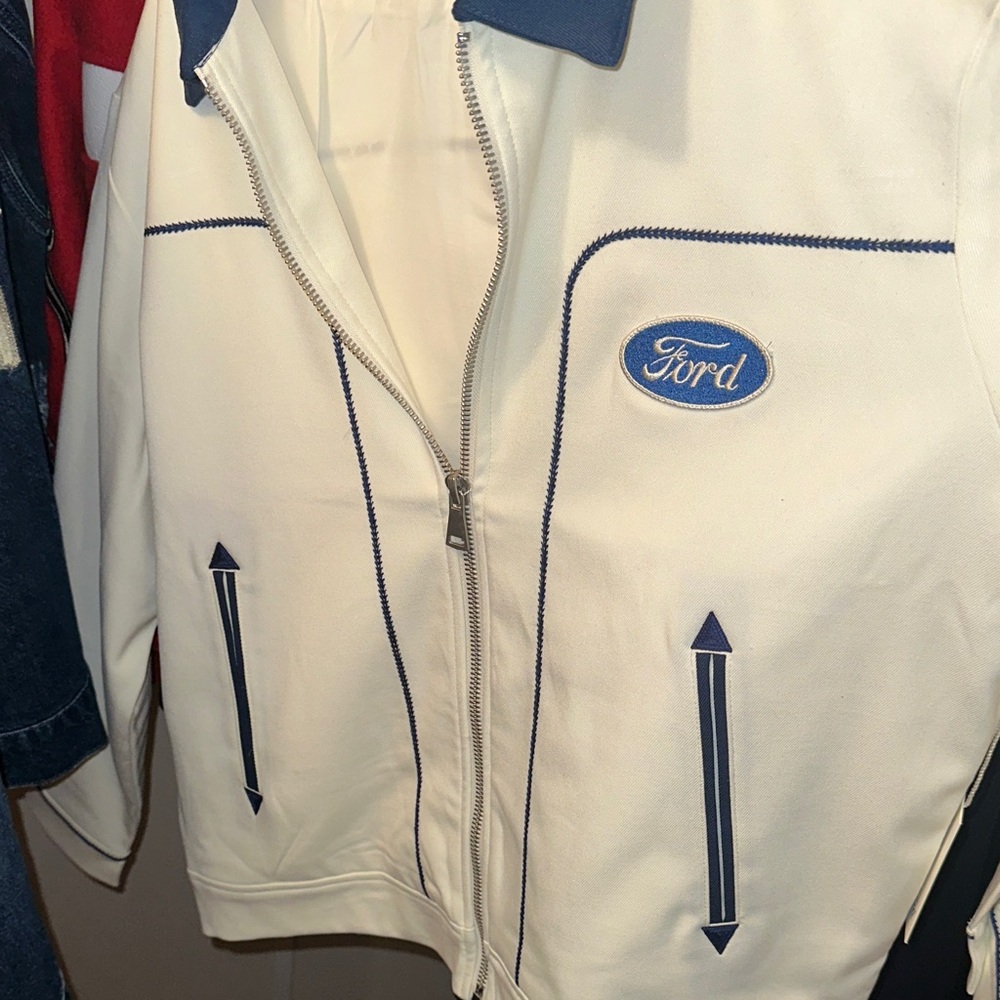 Ford Men's White and Navy Bomber Jacket - Picture 7 of 9